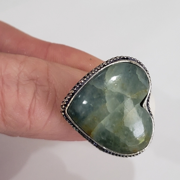 Beautiful Heart Shaped Aquamarine Gemstone 925 Vintage Goth Ring - Picture 5 of 12